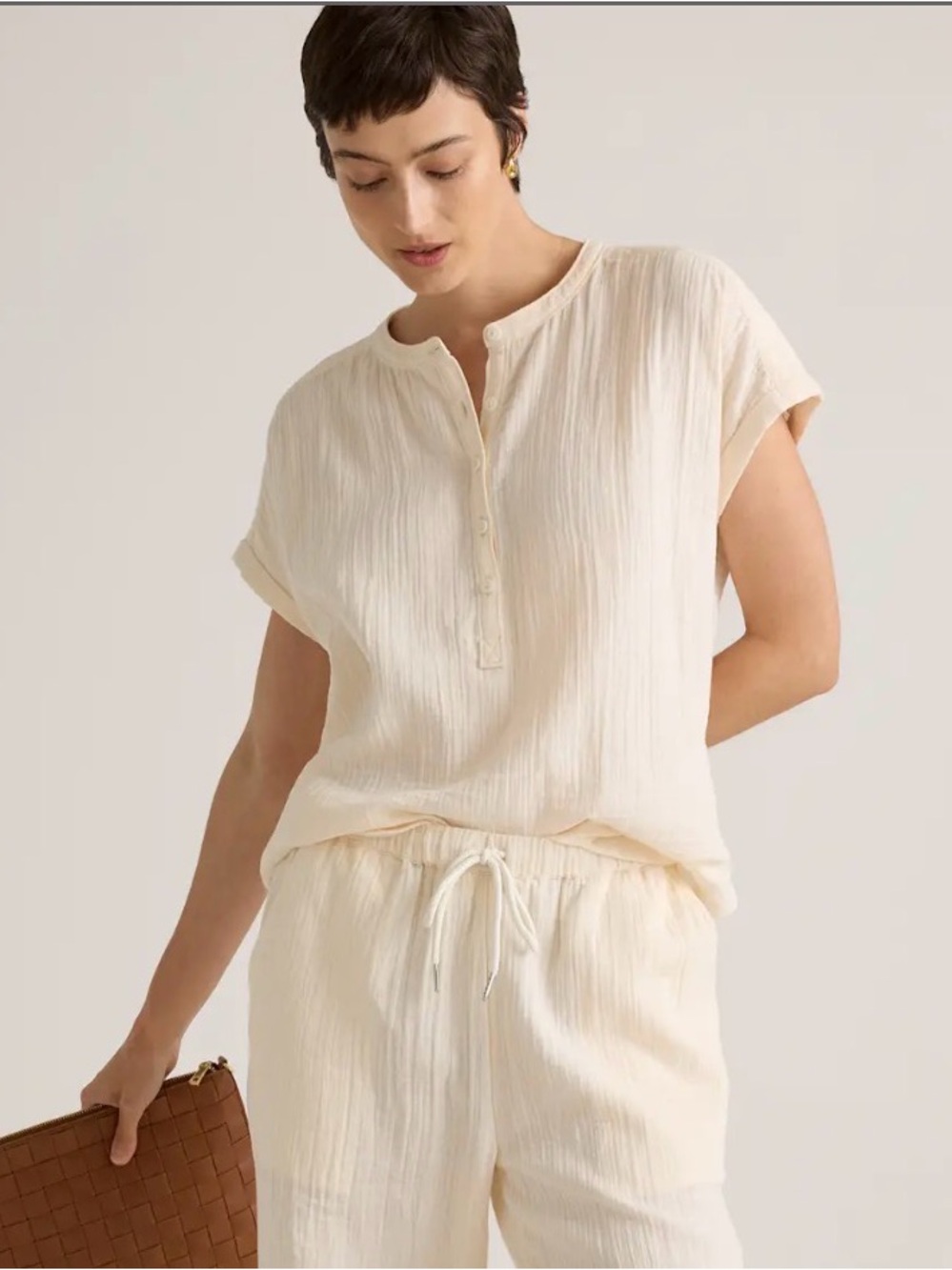 Quince 100% Organic Cotton Gauze Roll Sleeve Shirt